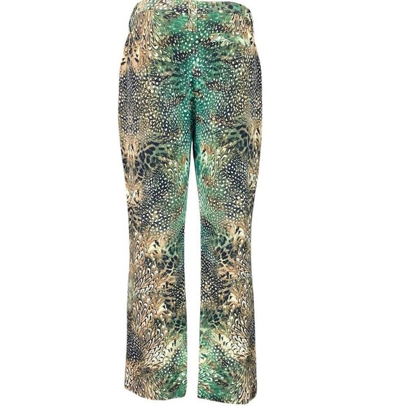 Paige Silk Animal Feather Print Trouser Pants Womens Sz 6 Green Brown #71P - Picture 6 of 10